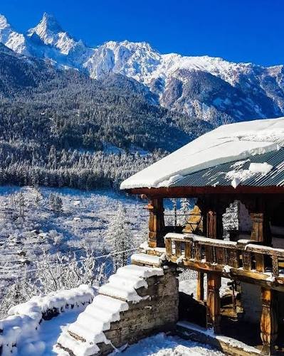 Mukhba Village traditional Garhwali homes and temple, Harsil Valley, Uttarkashi, Uttarakhand — winter seat of Goddess Ganga